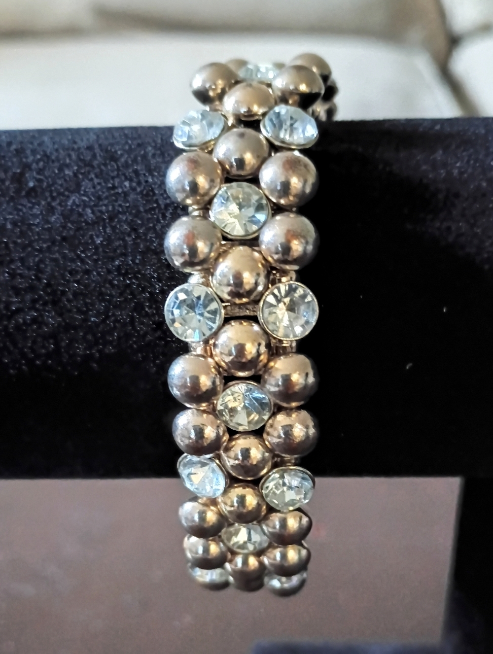 Vintage Stretch Gold-Tone and Rhinestone Estate Bracelet
